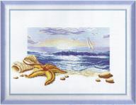 🏖️ charivna mit #210 summer sea dawn: counted cross stitch kit - shells & starfish on sandy beach [47x33 cm] logo