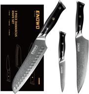 enowo damascus steel knife set 3 pcs - razor sharp kitchen knives vg10 japanese damascus - well-balanced damascus chef knife set with premium g10 full tang handle & triple rivet, presented in gift box logo