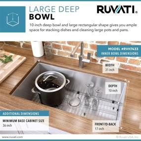 img 2 attached to 💪 Ruvati RVH7433 Stainless Steel Undermount Single Bowl Kitchen Sink - 33-inch 16 Gauge Tight Radius: Spacious and Durable