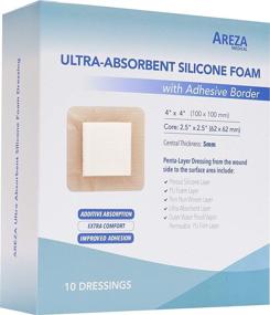 img 4 attached to 🩹 Areza Medical Ultra-Absorbent Silicone Foam Dressing with Border (Adhesive) - Waterproof 4" X 4" (10 cm X 10 cm), Central Ultra-Absorbent Foam 2.5" X 2.5" - Pack of 10 (1) Wound Dressing