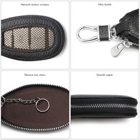 img 2 attached to 🔑 VSLIH Genuine Leather Key Case: Stylish Car Key Cover with Metal Hook, Keyring, Zipper Mesh Wallet & Remote Key Fob Holder