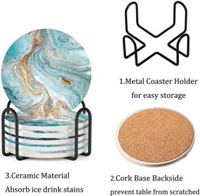 img 1 attached to 🌊 Marble Blue Ocean Style Set of 6 Drink Coasters with Holder - Absorbent Ceramic Coasters with Cork Base, No Scratches or Stains