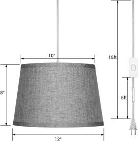 img 2 attached to EDISHINE Plug in Pendant Light: Grey Fabric Shade, 15ft Clear Cord, On/Off Switch - Ideal for Bedroom, Kitchen, Living Room, Dining Table