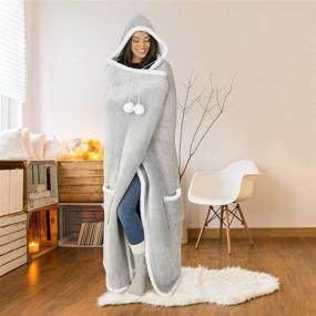 img 4 attached to 🧥 Safdie & Co. Hooded Blanket Throw Wearable Cuddle, 51"x71", Grey - Snuggle up in Style!