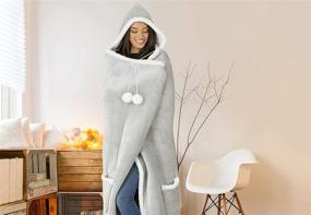 img 3 attached to 🧥 Safdie & Co. Hooded Blanket Throw Wearable Cuddle, 51"x71", Grey - Snuggle up in Style!