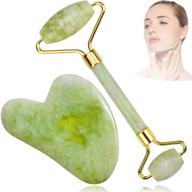 🌿 jade roller gua sha skin care - gua sha, derma face roller, body spa, chin eye back neck foot massager, anti aging, acne relief, facial exfoliation, face shaper tool, acupressure pedicure, diffmely logo