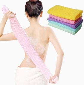 img 4 attached to 🛀 Long Exfoliating Nylon Bath Cloth Towel Set - 5 Pieces, 35 inches, 5 Colors