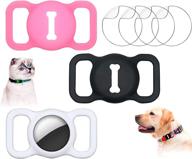 🔒 premium airtag holder for pet collar + 4 protective films | compatible with apple air tag dog cat case | waterproof silicone small puppy | a black+white+glowpink 3 pack logo