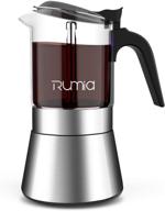 ☕ moka pot - rumia stovetop espresso maker, glass & stainless steel moka pot, 6-cup/240 ml/8.5 oz, strong coffee maker, dishwasher safe, classic italian percolator style logo