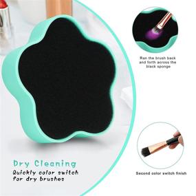 img 1 attached to 💐 Unaone 2 Pcs Makeup Brush Cleaning Mat, Cosmetic Brush Cleaning Pad with Color Removal Sponge, Dual Purpose Silicone Cleaner Box for Dry Brush Color Switch and Wet Cleaning, Flower Green & Pink