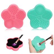 💐 unaone 2 pcs makeup brush cleaning mat, cosmetic brush cleaning pad with color removal sponge, dual purpose silicone cleaner box for dry brush color switch and wet cleaning, flower green & pink logo