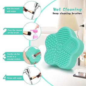 img 2 attached to 💐 Unaone 2 Pcs Makeup Brush Cleaning Mat, Cosmetic Brush Cleaning Pad with Color Removal Sponge, Dual Purpose Silicone Cleaner Box for Dry Brush Color Switch and Wet Cleaning, Flower Green & Pink