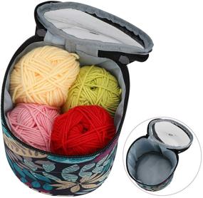 img 3 attached to 🧶 Beginner and Kids Coopay Mini Yarn Storage Bag - Ideal for Knitting and Crocheting Supplies. Convenient Tote for Store Skein Balls, Short Knitting Needles, Crochet Hooks Set, and Ongoing Projects. Blue Leaves Design.