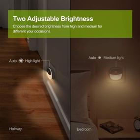 img 1 attached to 🌙 AUVON Plug-in LED Motion Sensor Night Light, Warm White Nightlight with Dusk to Dawn Sensor, Adjustable Brightness for Bedroom, Bathroom, Kitchen, Hallway, Stairs - 2 Pack