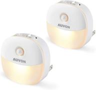 🌙 auvon plug-in led motion sensor night light, warm white nightlight with dusk to dawn sensor, adjustable brightness for bedroom, bathroom, kitchen, hallway, stairs - 2 pack logo