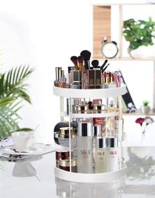 img 3 attached to 🔄 360° Rotating Makeup Organizer: Adjustable Cosmetic Storage Box with Large Capacity for Toner, Creams, Makeup Brushes, Lipsticks, and More!