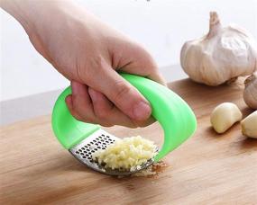 img 3 attached to 🧄 Versatile Garlic Press Rocker and Onion Holder Slicer Set: Stainless Steel Tools for Easy Veggie Chopping, Includes Cleansing Brushes - Perfect for Cooking (Garlic Press+Onion Holder Slicer,Green)