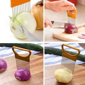 img 1 attached to 🧄 Versatile Garlic Press Rocker and Onion Holder Slicer Set: Stainless Steel Tools for Easy Veggie Chopping, Includes Cleansing Brushes - Perfect for Cooking (Garlic Press+Onion Holder Slicer,Green)