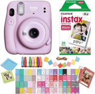 fujifilm instax mini 11 lilac purple camera bundle with twin pack instant film, ritz gear frame stickers, and hanging frames by ritz gear logo