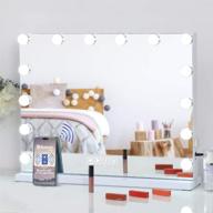 💄 fenchilin large vanity mirror: bluetooth speaker & hollywood lights with dimmable led bulbs for dressing room & bedroom, tabletop or wall-mounted логотип