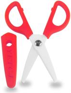 🍴 jonbyi baby food scissors: portable ceramic shears for kitchen, classroom, craft, pet care, pizza, vegetable - red with cover | safety food scissors for baby toddler logo