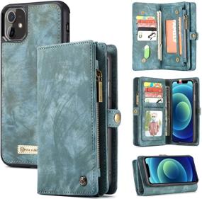 img 4 attached to 💚 Zttopo Wallet Case for iPhone 12 Mini - 2 in 1 Leather Zipper Detachable Magnetic 11 Card Slots Money Pocket Cover with Screen Protector - Blue-Green