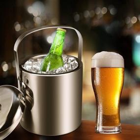 img 1 attached to 🧊 Ice Buckets with Stainless Steel Ice Tongs: Premium Double Wall Ice Bucket with Lid - Ideal Silver Ice Wine Chiller for Bar Parties & Camping