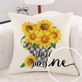 img 2 attached to 🌻 Set of 4 Hexagram Rustic Sunflower Pillow Covers 18 x 18 - Decorative Farmhouse Cow Truck Design, Soft Linen Throw Pillow Cover Cushion Case for Sofa, Bench, Living Room - Indoor/Outdoor Home Decor