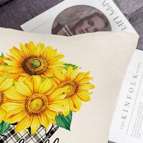 img 1 attached to 🌻 Set of 4 Hexagram Rustic Sunflower Pillow Covers 18 x 18 - Decorative Farmhouse Cow Truck Design, Soft Linen Throw Pillow Cover Cushion Case for Sofa, Bench, Living Room - Indoor/Outdoor Home Decor