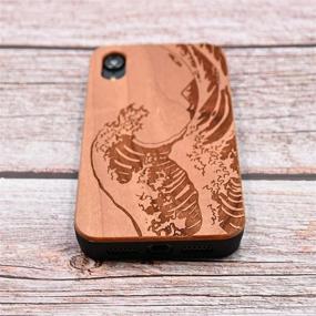 img 1 attached to 🌊 CYD Wooden Case for iPhone XR: Engraved Japanese Great Wave, Natural Wood Finish, Shockproof Slim Bumper, Drop Proof TPU Cover