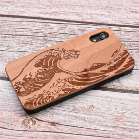 img 3 attached to 🌊 CYD Wooden Case for iPhone XR: Engraved Japanese Great Wave, Natural Wood Finish, Shockproof Slim Bumper, Drop Proof TPU Cover