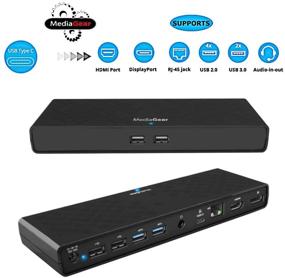img 4 attached to 💻 MediaGear USB C Docking Station: Dual HDMI+DisplayPort, USB 3.0/2.0, Ethernet, Audio/Mic Jack, 45W Laptop Power Delivery – Bundle with 65W AC Adapter, C-C Cable, C-A Dongle for Mac & Windows OS