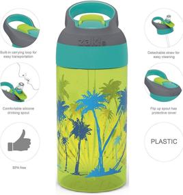 img 2 attached to Zak Designs 16oz Riverside Beach Life Kids Water Bottle – Durable, Leak-Proof with Straw & Carrying Loop – 2PK Set, Surf Boards-Palm Trees