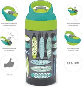 img 3 attached to Zak Designs 16oz Riverside Beach Life Kids Water Bottle – Durable, Leak-Proof with Straw & Carrying Loop – 2PK Set, Surf Boards-Palm Trees