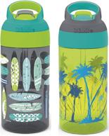 zak designs 16oz riverside beach life kids water bottle – durable, leak-proof with straw & carrying loop – 2pk set, surf boards-palm trees logo