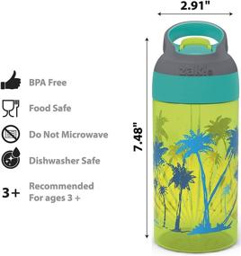 img 1 attached to Zak Designs 16oz Riverside Beach Life Kids Water Bottle – Durable, Leak-Proof with Straw & Carrying Loop – 2PK Set, Surf Boards-Palm Trees