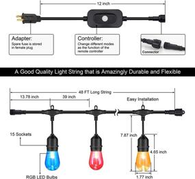 img 2 attached to 🌟 Commercial Grade Dimmable Outdoor Patio Lights, RGB Cafe String Lights - 48FT with 18 Shatterproof Edison Bulbs (E26), Perfect for Bistro, Backyard, Garden - Includes 2 Remote Controllers