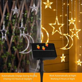 img 2 attached to 🌞 Innovative Solar Star Moon String Lights Outdoor - 138 LED, 8 Lighting Modes, Remote-Controlled Waterproof Solar Powered Curtain Lights for Patio Garden Yard Gazebos Camping Holiday - Warm White