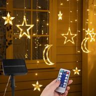 🌞 innovative solar star moon string lights outdoor - 138 led, 8 lighting modes, remote-controlled waterproof solar powered curtain lights for patio garden yard gazebos camping holiday - warm white логотип