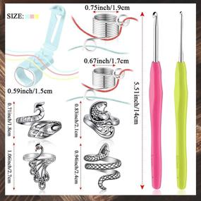 img 3 attached to Adjustable Knitting Crochet Loop Ring Set: 16 Pieces Plastic Yarn Guides, Finger Holders, Thimbles, and Crochet Hooks. Peacock Open Finger Loop Ring, Snake Fish Braided Ring - Ideal for Optimal Knitting Experience