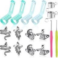 adjustable knitting crochet loop ring set: 16 pieces plastic yarn guides, finger holders, thimbles, and crochet hooks. peacock open finger loop ring, snake fish braided ring - ideal for optimal knitting experience logo