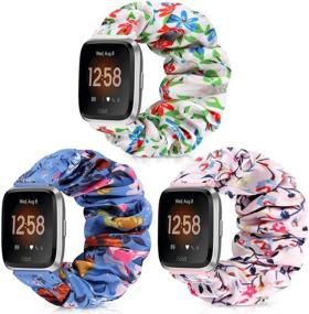 img 4 attached to «👯 Узорные резинки для Fitbit Versa/Versa SE/Versa Lite SE: набор AordKing 3 шт. - эластичные тканевые ремешки-заменители для браслетов на запястье»