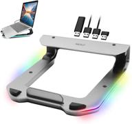 стойка для ноутбука macally rgb с usb-портами - улучшите своё рабочее пространство со стилем - алюминиевая подставка под macbook для стола с 4 портами usb 3.0, 10 режимами rgb - подставка для ноутбука на стол подходит для ноутбуков до 17 дюймов логотип