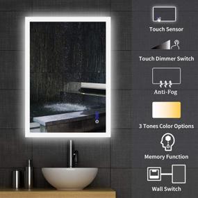 img 1 attached to 🪞 36X28 Inch LED Backlit Vanity Mirror with Touch Switch - WOZZIO Anti-Fog Wall Mounted Mirror, Lighted Bathroom Mirror for Warm White/Natural/Daylight Lights (Vertical/Horizontal)