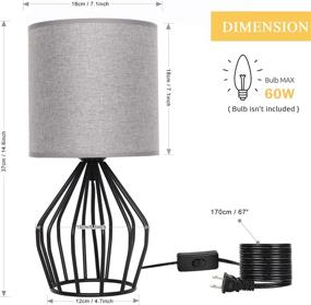 img 2 attached to HAITRAL Farmhouse Table Lamp with Black Metal Cage Shade - Small Nightstand Lamp for Bedroom, Living Room, Dorm, Office - Gray Hollowed Out Base