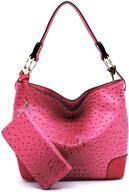 👜 shoulder handbag and wallet set for women - ostrich embossed leather matching hobo bags logo