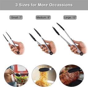 img 3 attached to 🍴 Durable Stainless Steel Kitchen Tongs Set - 3-Piece with Silicone Tips for Cookouts, BBQ Grilling, Buffet Serving - 7/9/12 Inches (Black)