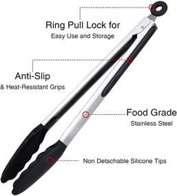 img 1 attached to 🍴 Durable Stainless Steel Kitchen Tongs Set - 3-Piece with Silicone Tips for Cookouts, BBQ Grilling, Buffet Serving - 7/9/12 Inches (Black)