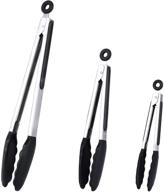 🍴 durable stainless steel kitchen tongs set - 3-piece with silicone tips for cookouts, bbq grilling, buffet serving - 7/9/12 inches (black) logo