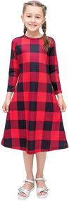 img 1 attached to 👧 Girls 6-12 Years: KYMIDY Buffalo Check Plaid Dress - Midi Length, 3/4 Sleeves, Casual Dress with Convenient Pockets